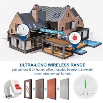 Wireless SOS Call Button Life Alert System Caregiver Pager for Elderly Seniors Home Safety 1 Receiver 1 Necklace 1 Wrist Button 4