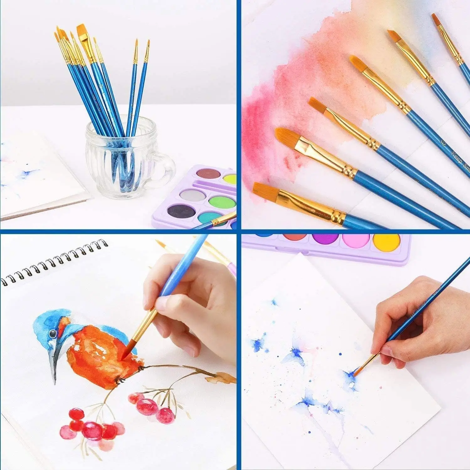 10pcs Paint Brushes Set Nylon Hair Artist Acrylic Paint Brushes Round Pointed Tip Paintbrushes for Acrylic Oil Watercolor paint brushes