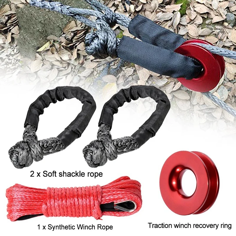 

Car Synthetic Soft Shackle Trailer Pull Rope Winch Line Cable Rope Snatch Recovery Ring For ATV UTV SUV