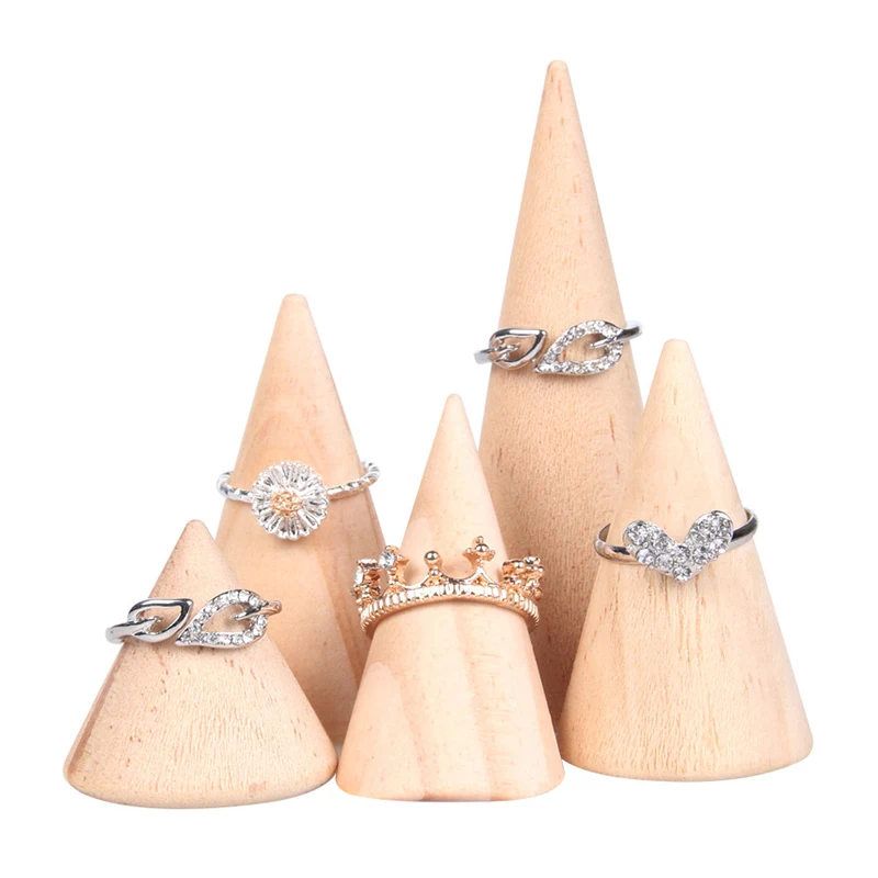 

Fashion Wooden Cone Jewelry Display Stand Ring Display Storage Rack Jewelry Organizer Holder Ring Counter