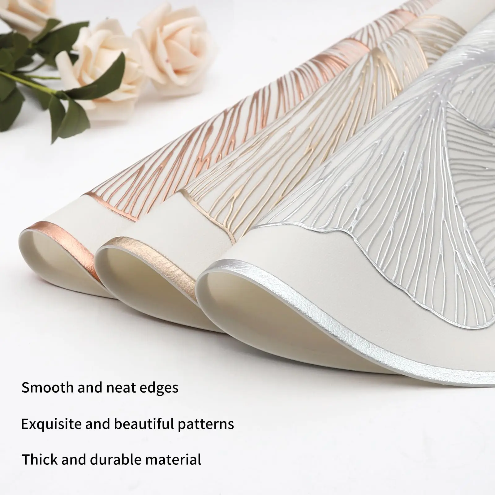 Set Di 6 Tovagliette Rotonde Con Foglie E Fiori Intagliati, in Vinile
