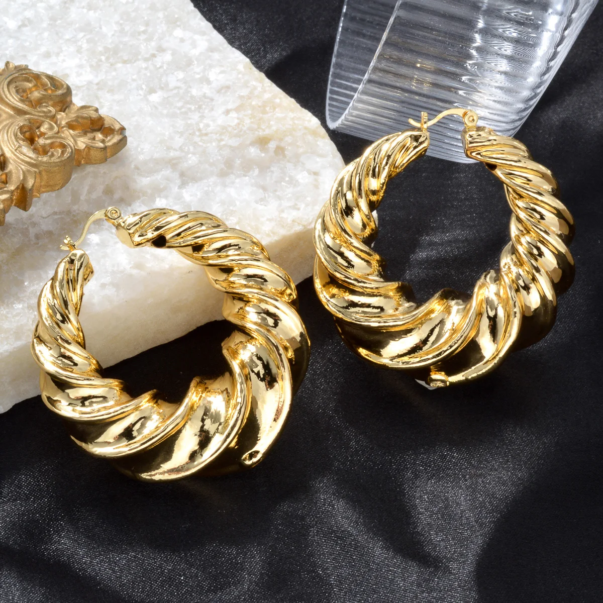 KRFY Chunky Hoop Earrings For Women 18k Gold Plated