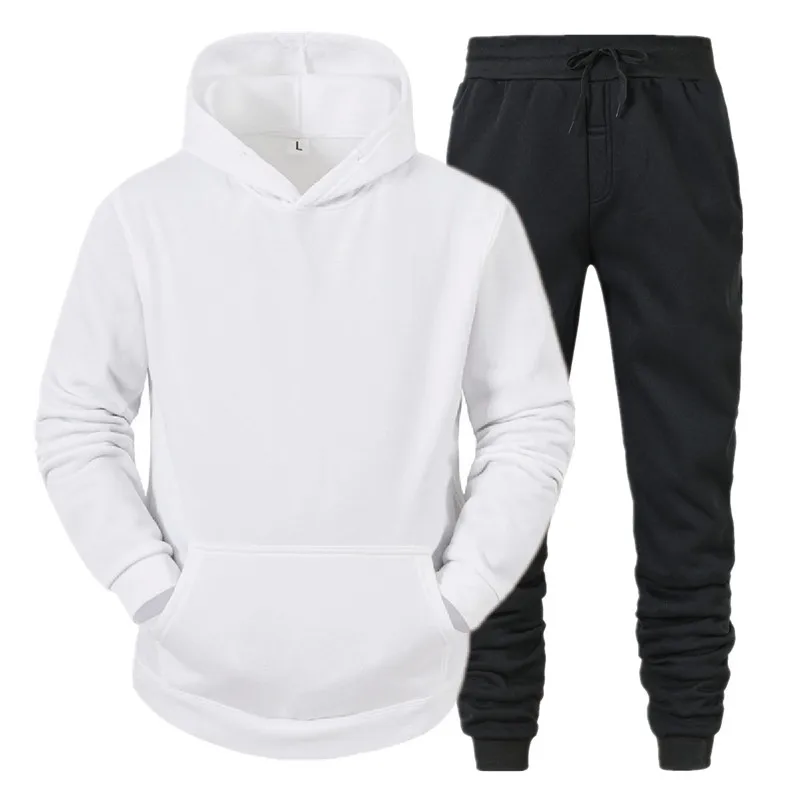 Men's Sport Suit Hoodies+Pants Fleece Tracksu Solid Pullovers Jackets Sweatershirts Sweatpants Hooded Streetwear_voghion.com