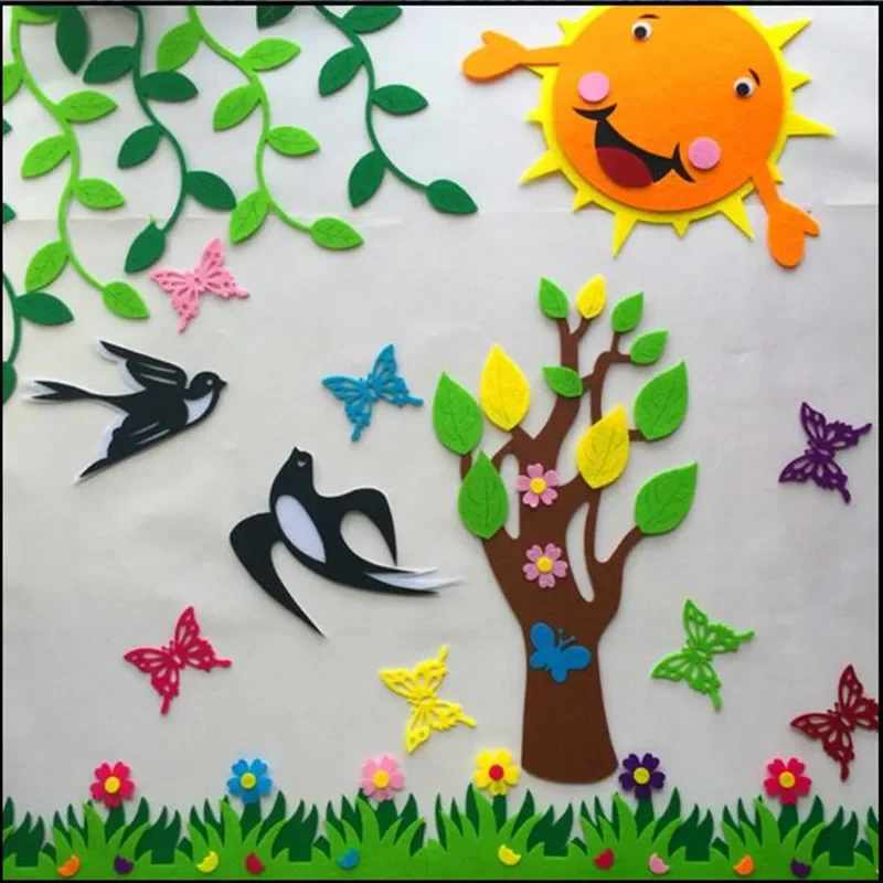 Sun Flower Non woven Felt Fabric Wall Stickers Smile Face Tulips Flower Kindergarten School Classroom Kids Handmade DIY Toys felt fabric sheet craft fabric flowers