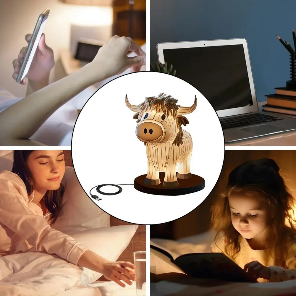 Nightstand Cow Lamp Children Night Light Vintage Cow Table Lamp Unique Usb-operated Night Light for Room Bedroom Desk Decoration