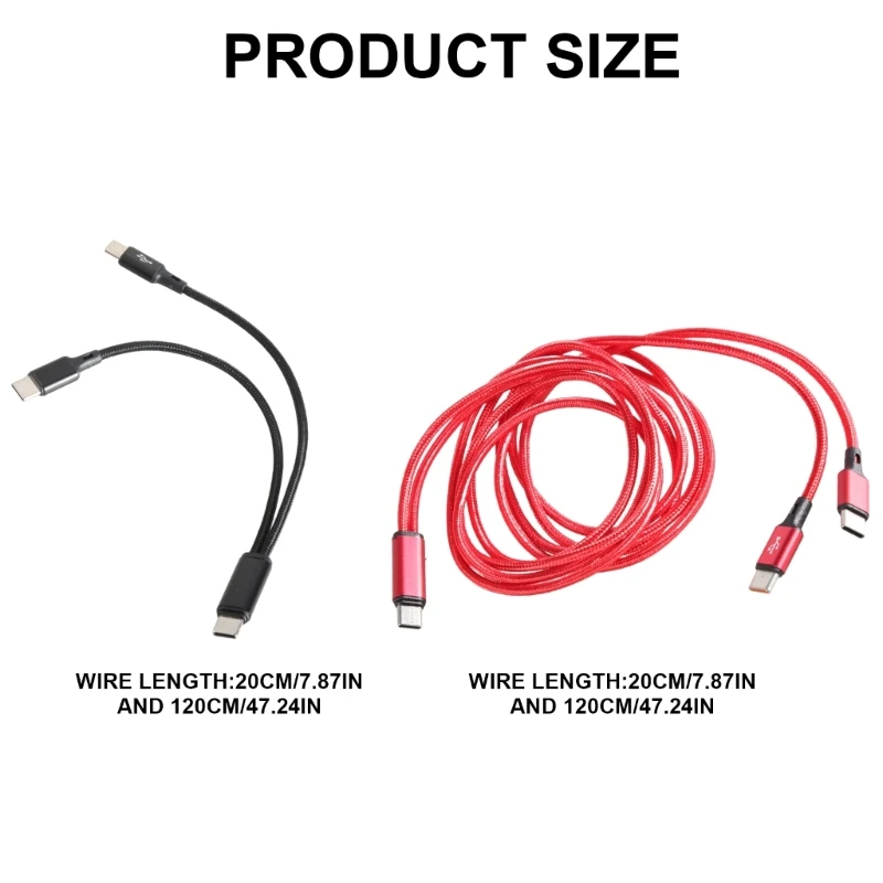 휴대용 USB C 남성 2개의 USB C 남성 Y 분배기 케이블 USB C 확장 분배기