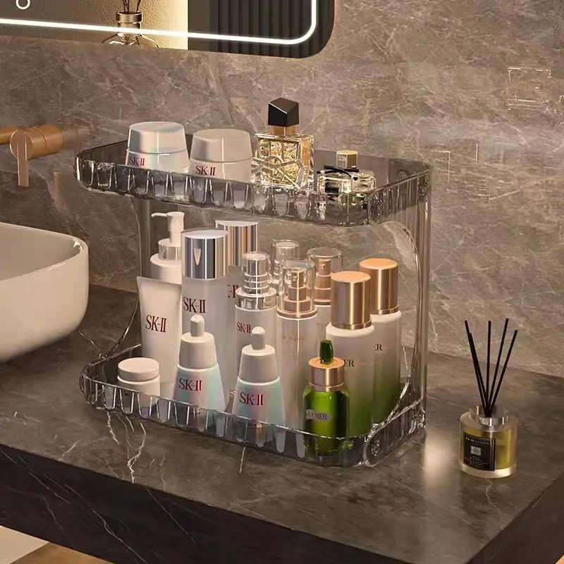 Light Luxury Desktop Cosmetics Storage Box Double-layer Storage Rack Transparent Acrylic Perfume Shelf cosmetics storage box