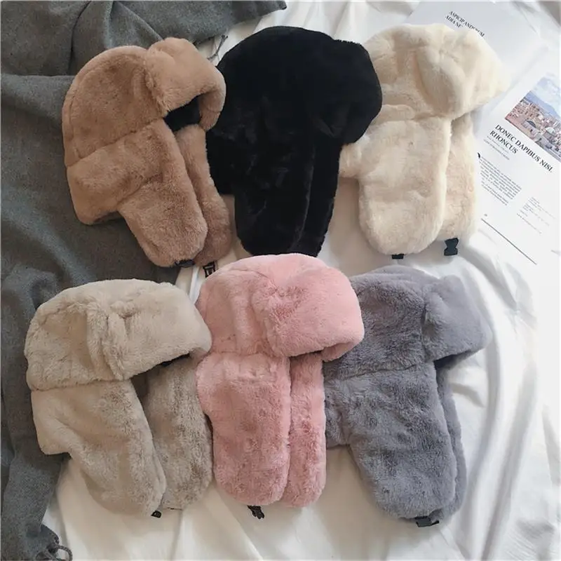 Winter Hat Knitted Earflap Hat Women's Hat Winter Ushanka Hat for Female Thicken Cold Cap Warm Windbreak Warm Pilot Cap with Earflaps