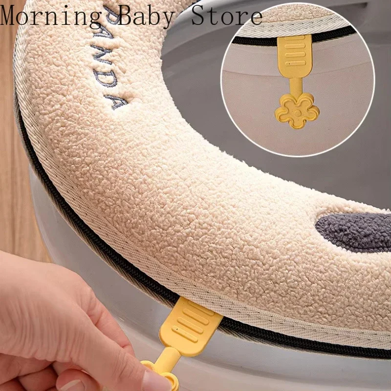 Toilet Seat Cover Warm Zipper Toilet Seat Pad Soft Cartoon Panda Thickened Toilet Seat Cover Home Wc Bathroom Accessories Universal Waterproof
