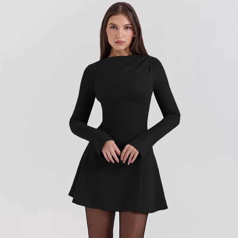 JULISSA MO Elegant Round Neck Women Dress Black Long Sleeve High Waist Mini Dress Female Autumn A-line Slim Party Clubwear 2025 17 JULISSA MO Elegant Round Neck Women Dress Black Long Sleeve High Waist Mini Dress Female Autumn A-line Slim Party Clubwear 2025
