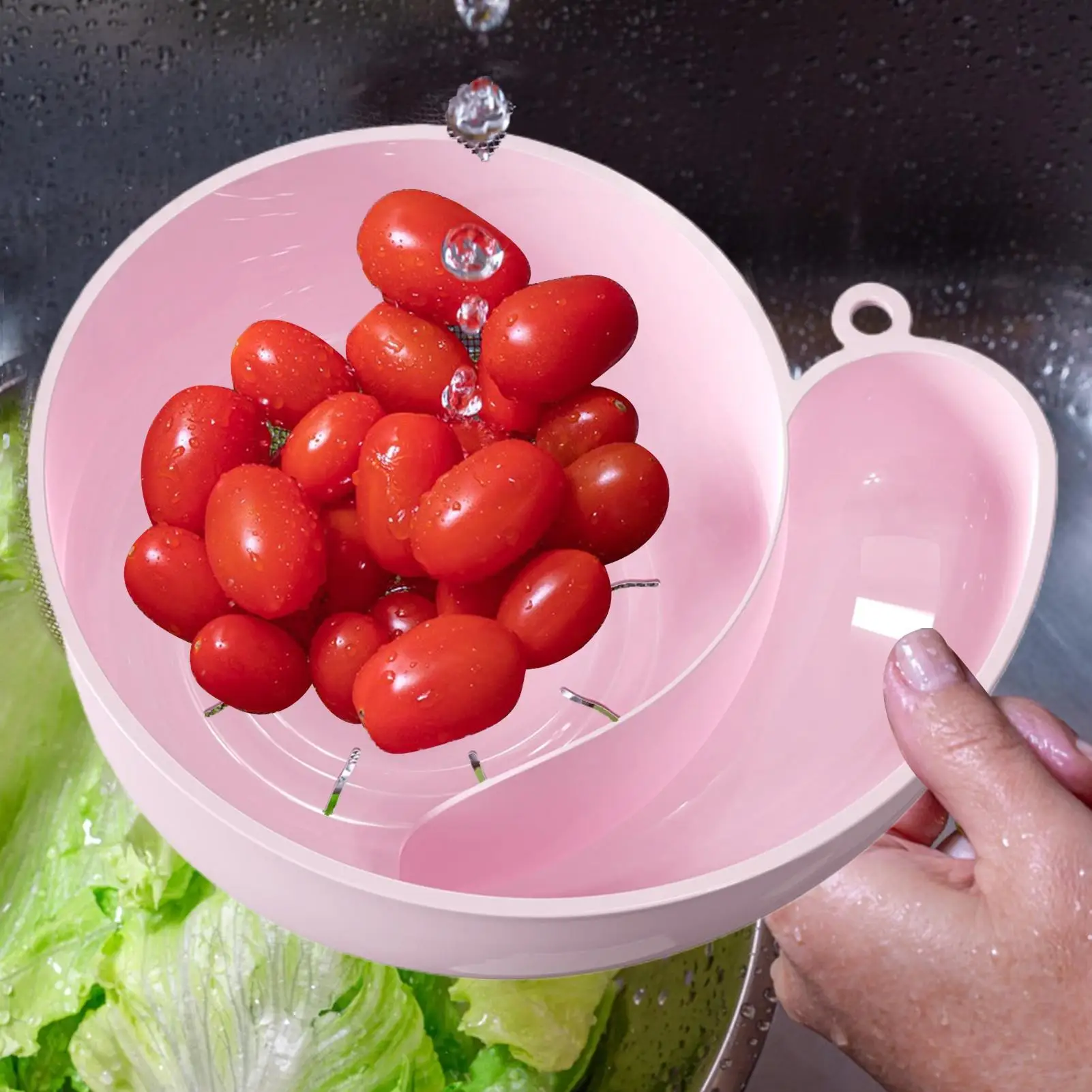1pc Snail Shape Fruit Drainer Basket Creative Automatic Rotation Clean Vegetable Washing Basin Multi-Functional Reusable