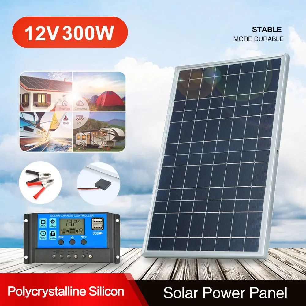 300W/600W 완전 태양광 패널 키트 – 가정 및 야외 활동을 위한 USB 충전 기능이 있는 12V 다결정 휴대용 발전소