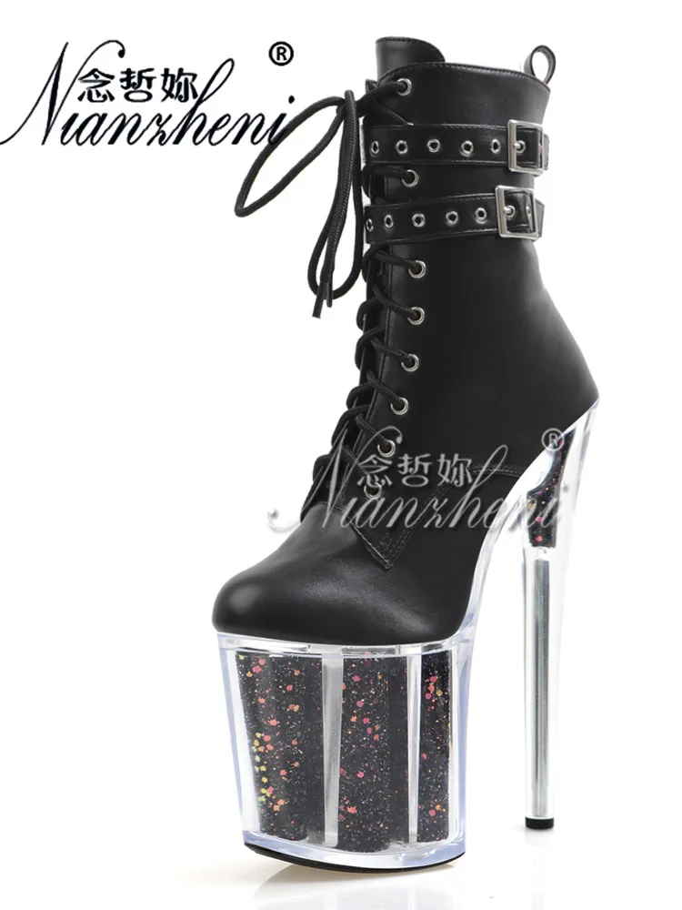 8Inches Belt Buckle Sexy Fetish Stripper Heels Womens Ankle Boots Pole Dance Shoes Exotic Dancer Fashion 20cm Platform Nightclub