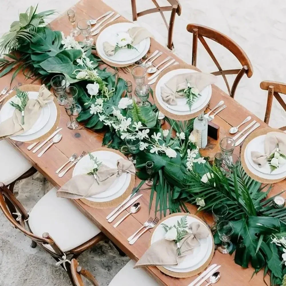 DIY Retro Natural Jute Burlap Dining Table Mat Round Square Linen Table Placemat Cup Mats For Wedding Christmas Party Decor