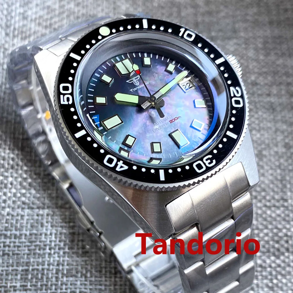 Tandorio 41mm AR Domed Sapphire Glass Mother Of Pearl Dial Automatic NH35A Movement 300m Diving Men's Watch Luminous 120 Clicks