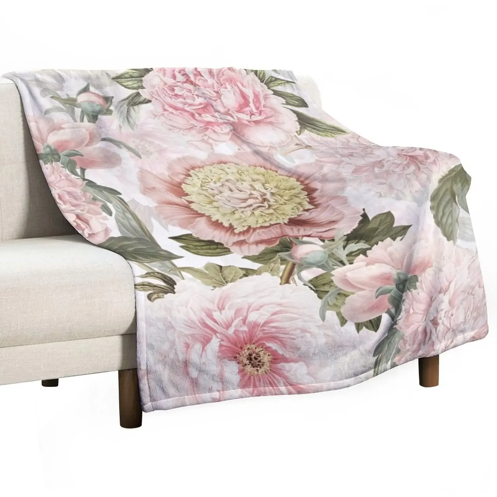 

Vintage Botanical Blush Peony Flowers Pattern Throw Blanket Luxury Brand Vintage Blankets