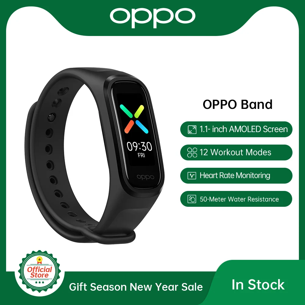  Global Version OPPO Band Black Strap AMOLED Screen Fitness Wristband Tracker Bluetooth Sport Smart Bracelet Waterproof SmartBand 