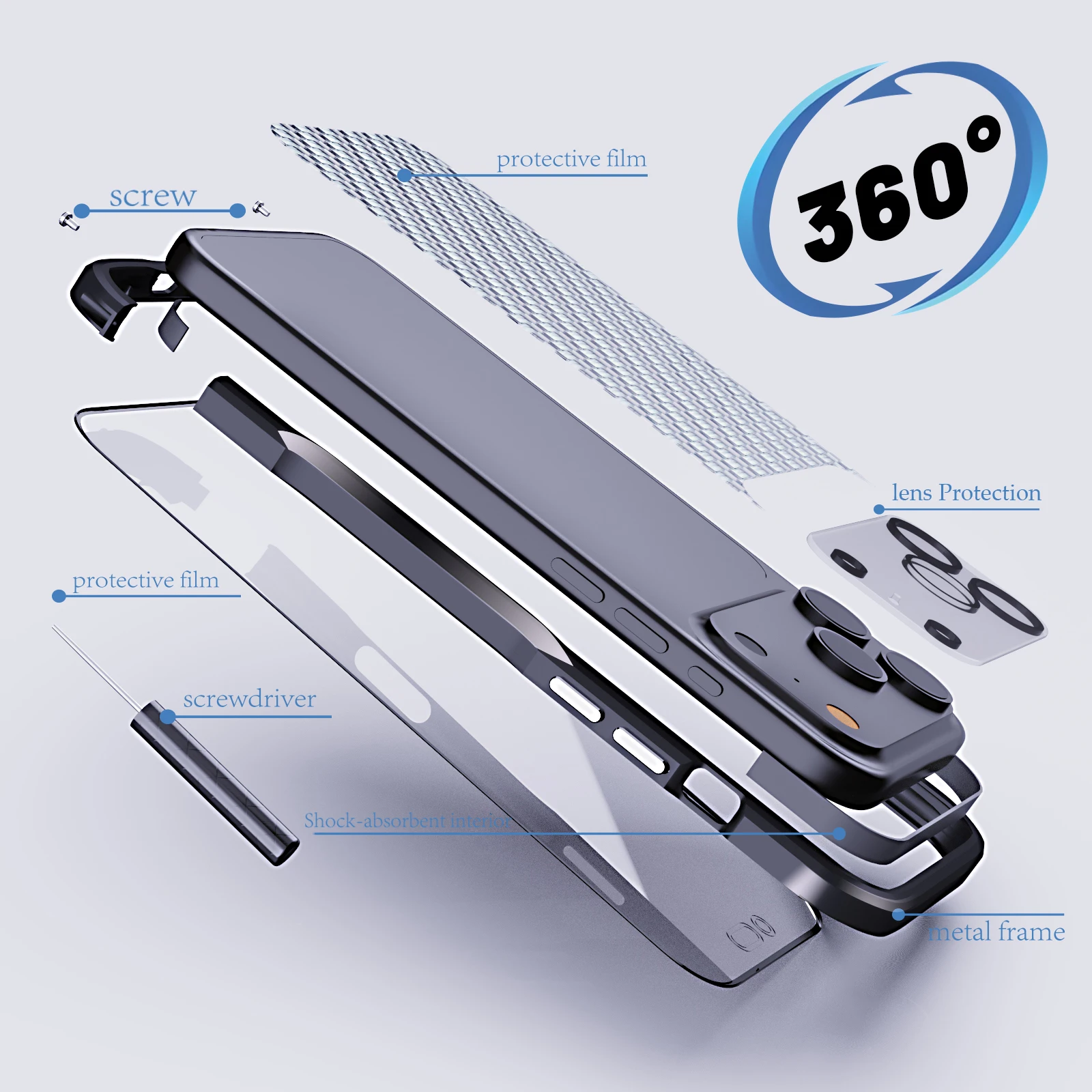 جراب معدني مقاوم للصدمات مع حماية للعدسة وحماية لل...