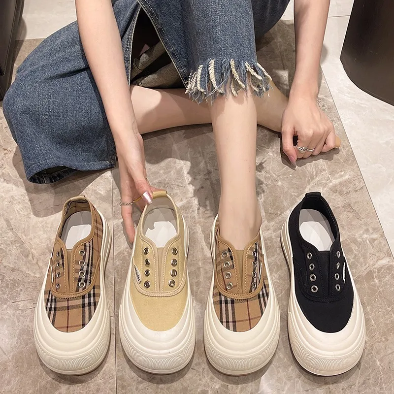 

Новинка весна-лето 2024 удобные холщовые туфли на плоской подошве на каждый день Модные женские туфли на толстой мягкой подошве