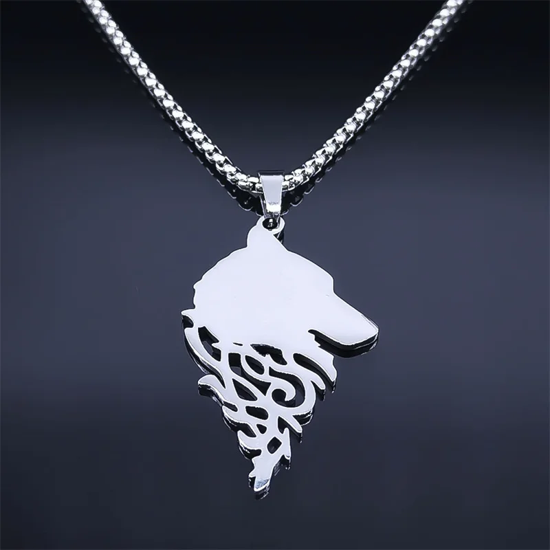Collier Animalier Collier Viking Tête De Loup En Acier Titane