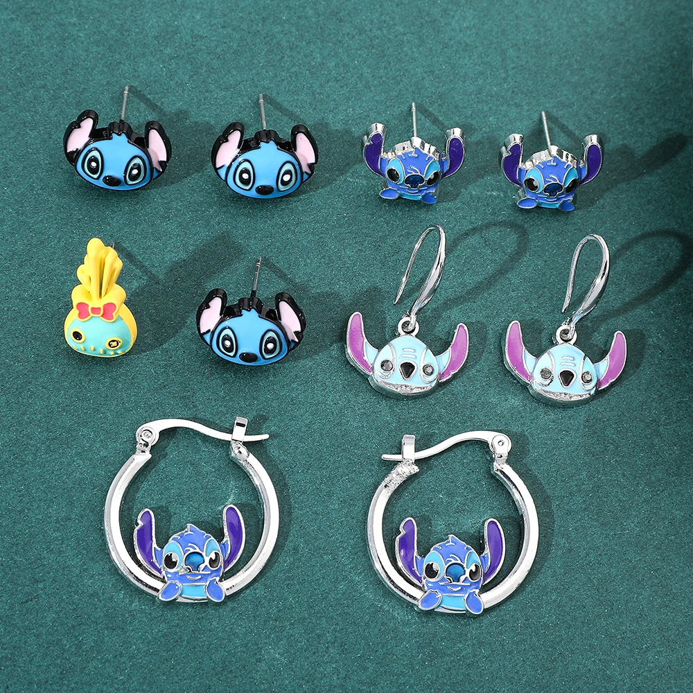 

Disney Cute Lilo Stitch Hoop Earring New Classic Anime Character Silver Plated Enamel Drop Earrings for Girl Woman Jewelry Gifts