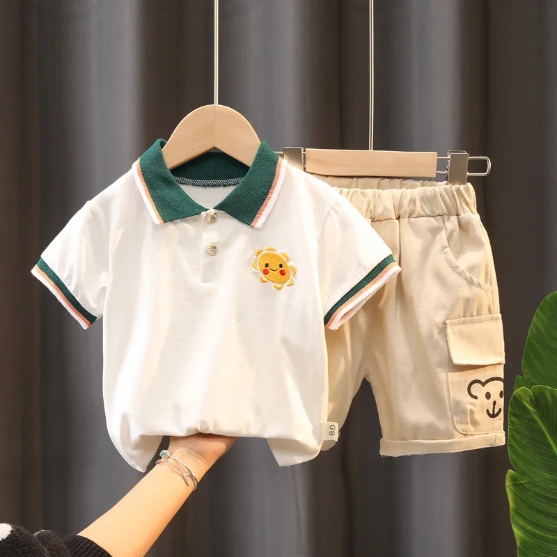 

0-5 Year Old Baby Boy Summer Simple Clothes Set Children's Fashion Polo Shirt + Cotton Shorts 2-Piece Set