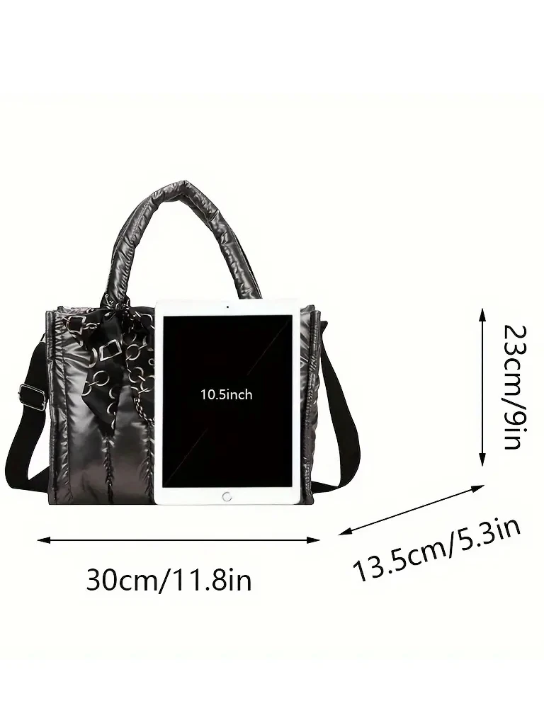 Elegant Women's Totes Bag with Silk Scarf Accent Quilted Crossbody Bags for Women Casual Solid Color Padded Women's Shoulder Bag - 2