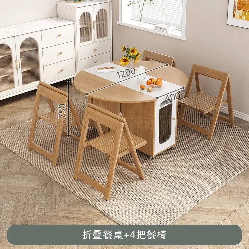 Multifunctional Dining Room Sets Folding Dining Table Chairs Household Round Removable Retractable Wood Muebles De Cocina