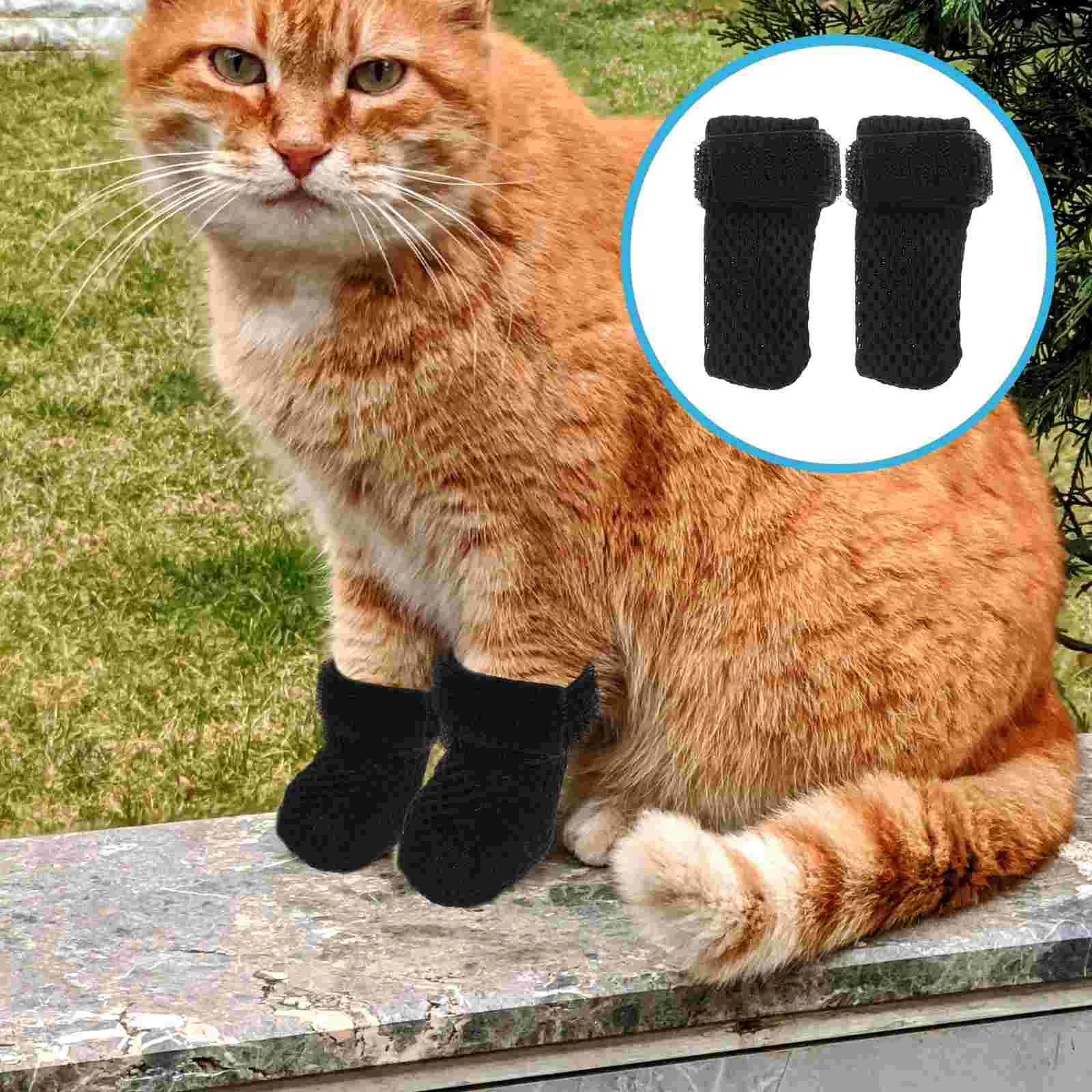 4 Pcs Black Polyester Adjustable Cat Shoes Durable Protector Comfortable Cat Socks Claw Covers Pet Products