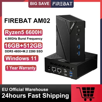 FIREBAT MINI PC AM02 AMD Ryzen 5 6600H 16GB DDR5 RAM 512GB SSD WIFI6 BT5.2 Windows11 Computer desktop portatile Porta di rete HDMI 1
