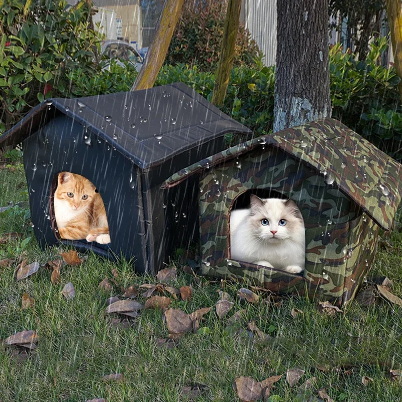 Casa Para Gatos CSQOO Impermeável - Interior E Exterior Com Porta Fuga
