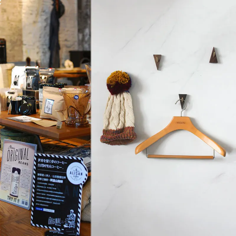 Description Picture 6 of itemTriangle Shape Brass Solid Wood Hooks Multi-Purpose Key Holder Decoration Wall Coat Rack Door Clothes Storage Home Organizer