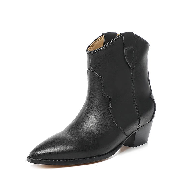 2023 Winter Fashion Casual Chelsea Women's High Heel Bare Boots Pointed Thick Heel Genuine Leather Anti slip Long Boots 35-43