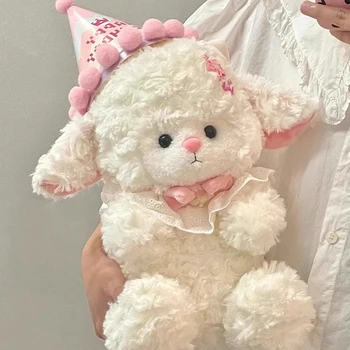 25cm Cute Cartoon Birthday Hat Princess Sheep Fluffy Simulation Lamb Plush Toy Cute Kawaii Animal Fluffty Doll Birthday Gift 2