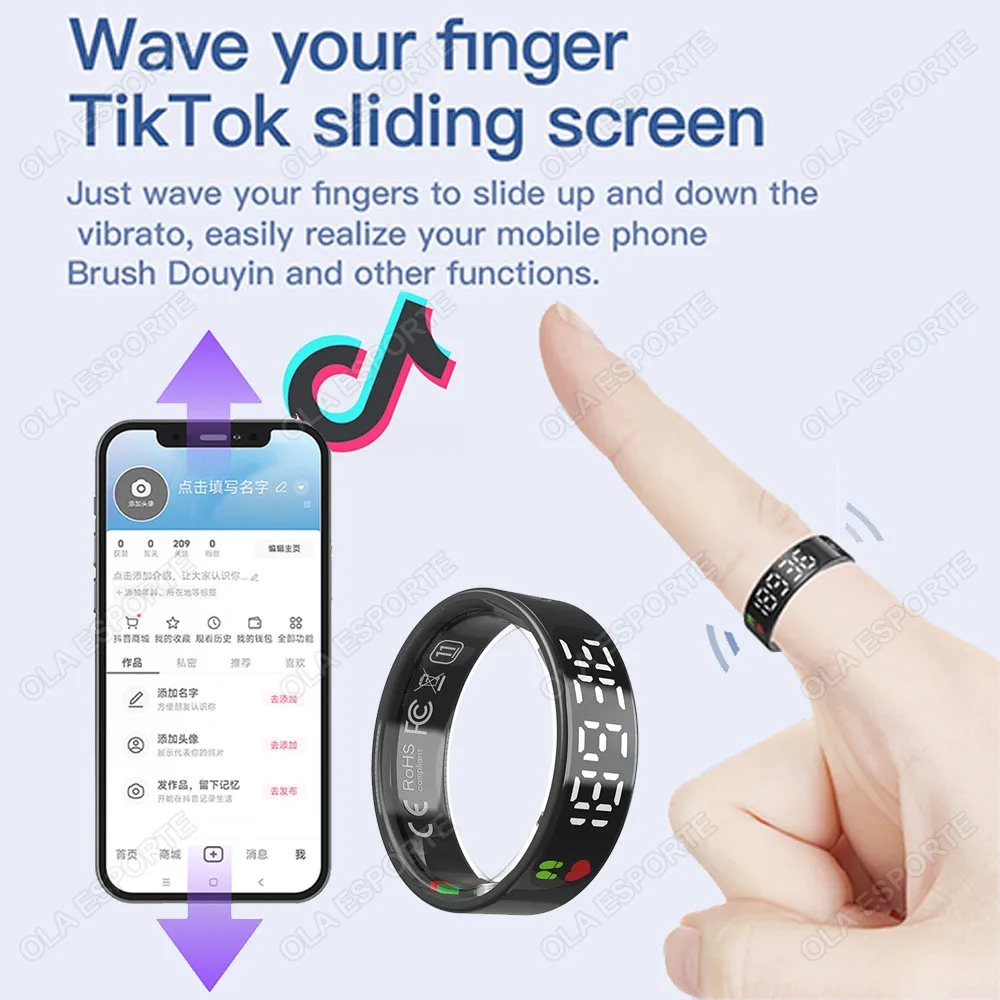 SR08 Smart Ring with Charging Box for Men Women LED Display Screen Gesture Control Health Monitor 5ATM Waterproof Sports Rings - 4