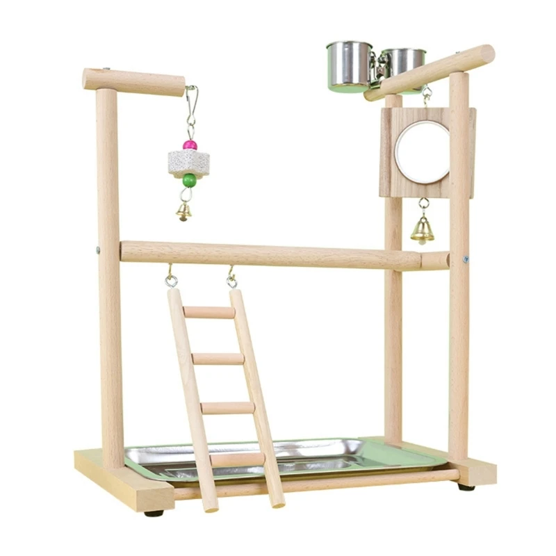 

Bird Perch Parrots Stand Cockatiel Playstand Toy with Ladder Chew Toy Mirror Feeding Cups Exercise and Playing for Birds 6XDE