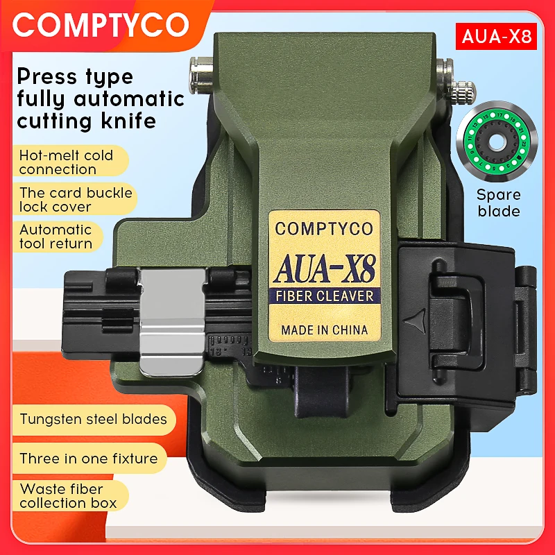 COMPTYCO Automatic Three-in-one Fiber Cleaver AUA-X8 Cable Cutting FTTT Fiber Optic Knife Tools Cold Welding and Hot Meltin 1pc spot welder pen welding pin integrated automatic trigger slider pressure adjustable hand held welding pen auto welding tools