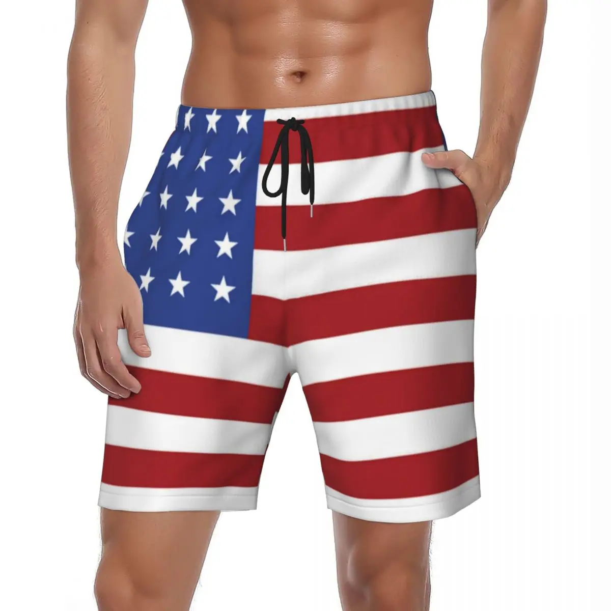 

American USA Flag Gym Shorts Summer Patriotic Stars Stripes Running Board Short Pants Men's Vintage Plus Size Swimming Trunks