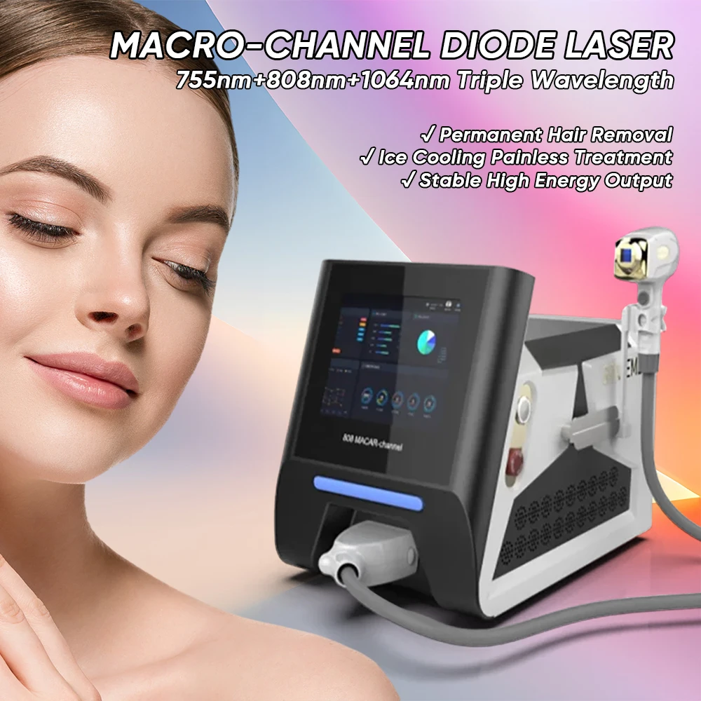 Macro Laser Diode Hair Removal Machine 755 808 1064 Ice Cooling Painless Permanent Depilation Professional Beauty Equipment nano painless epilator crystal hair remover eraser body beauty depilation multicolour physical hair removal eraser hair tools