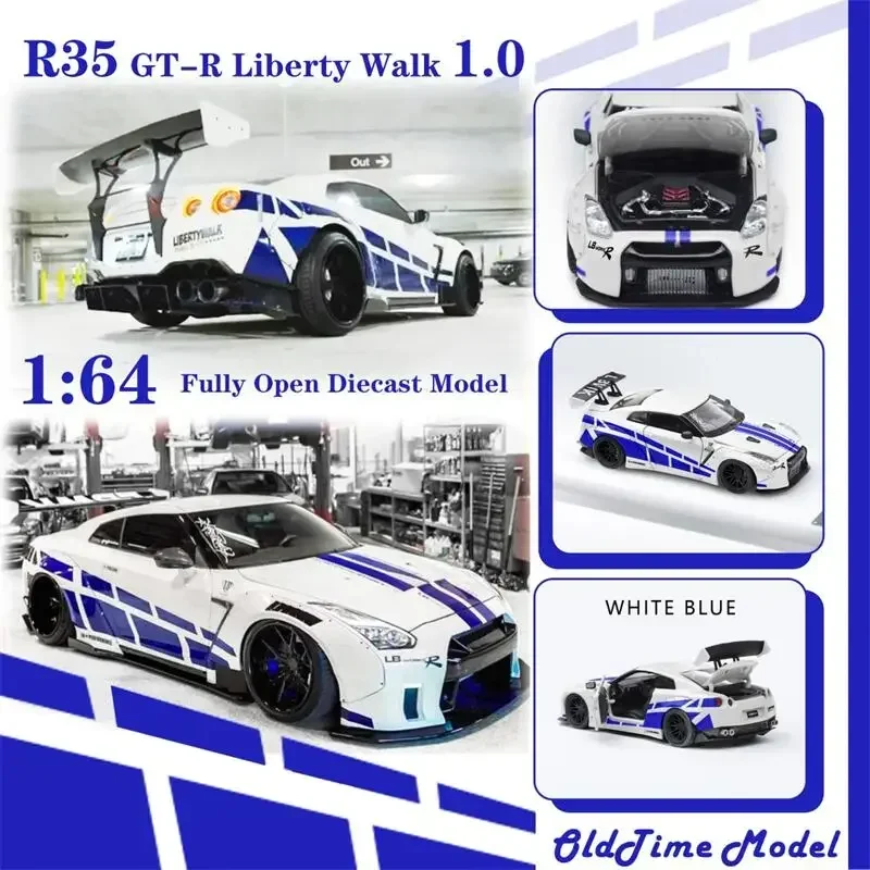 

Old Time 1:64 GT-R R35 LB1.0 FNF White with Blue Strips limited 999 Diecast Model Car