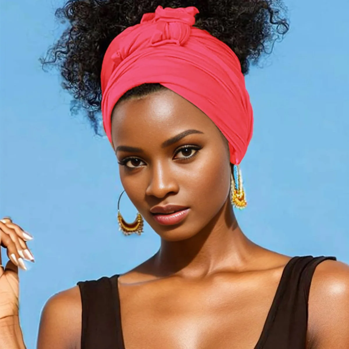 Hot selling stretch jersey turban african headband solid color super soft extra long breathable headband for women 2
