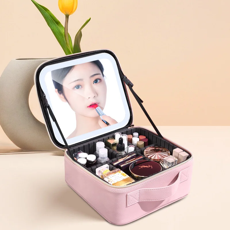 Cosmetic Case Make up Bag Women's Handbags Smart LED Light Mirror