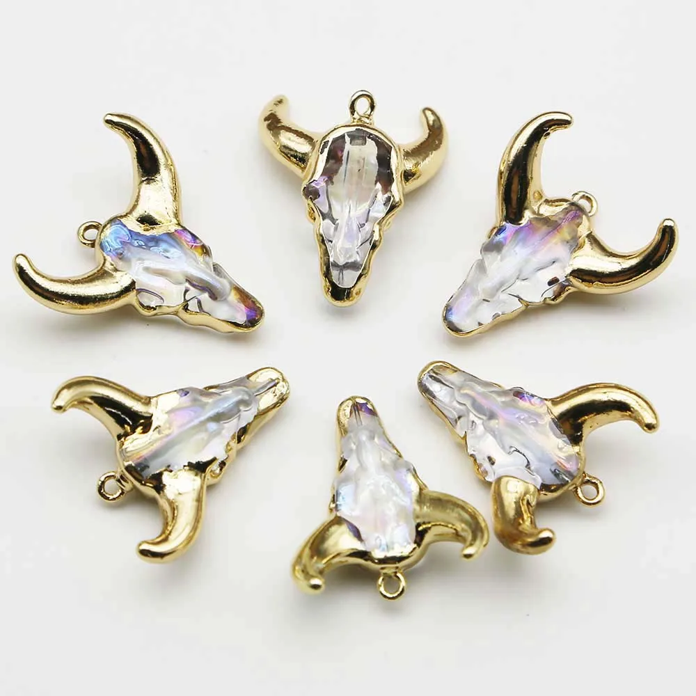 Natural Resin Ox Head Pendant Ethnic Style Semi-gemstone Earring Necklace Making Diy Charm Jewelry Accessories Wholesale 6Pc/Lot