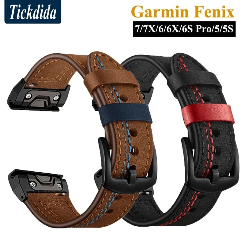 

22mm 26mm Genuine Leather Strap for Garmin Fenix 7X 7 Fenix 6X Pro 6 5 Plus Tactix 7 Pro Epix Gen 2 Enduro 2 Quick Release Strap