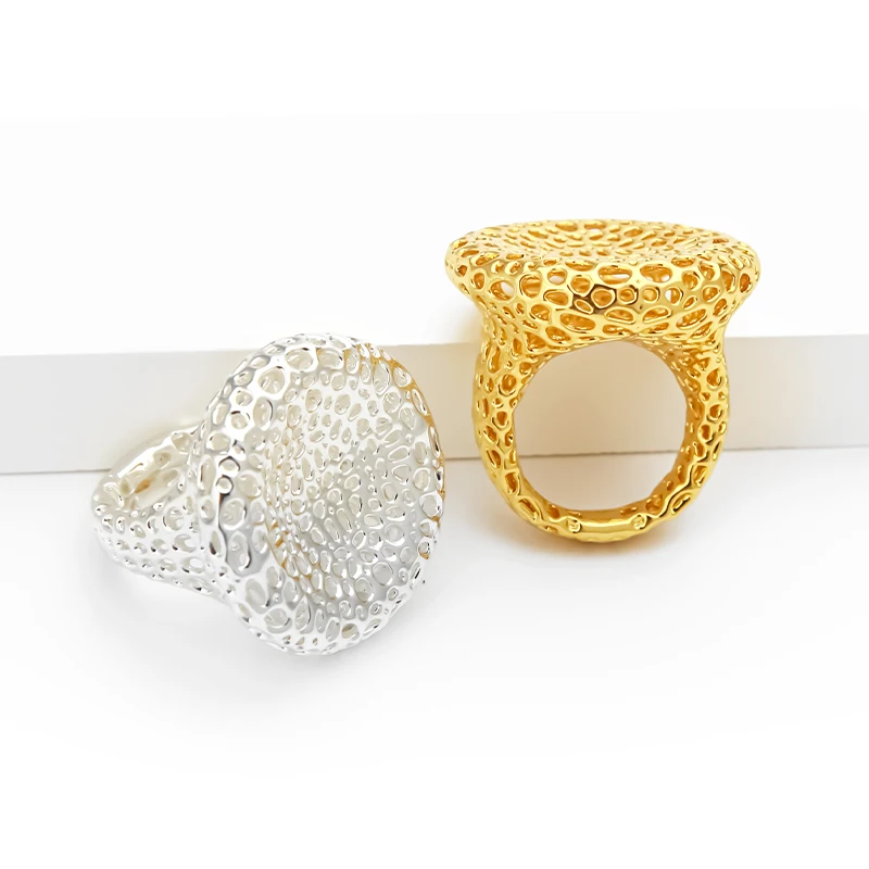 Rings Women's Brass Jewelry 18K Gold Plated Hollow Round for Engagement