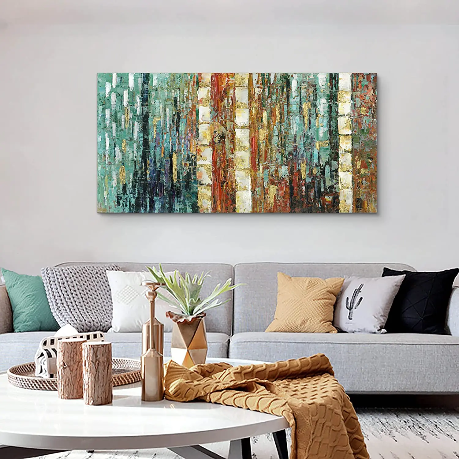 

Watercolor Abstract Art Oil Painting on Canvas with Frame Tree Landscape Nordic Luxury Poster Prints Wall Decor Picture Home