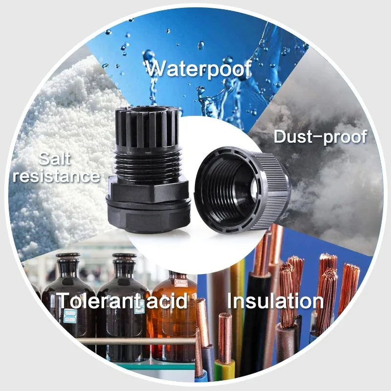 Waterproof IP68 Nylon Plastic Cable Gland with Adjustable Locknut and Strain Relief