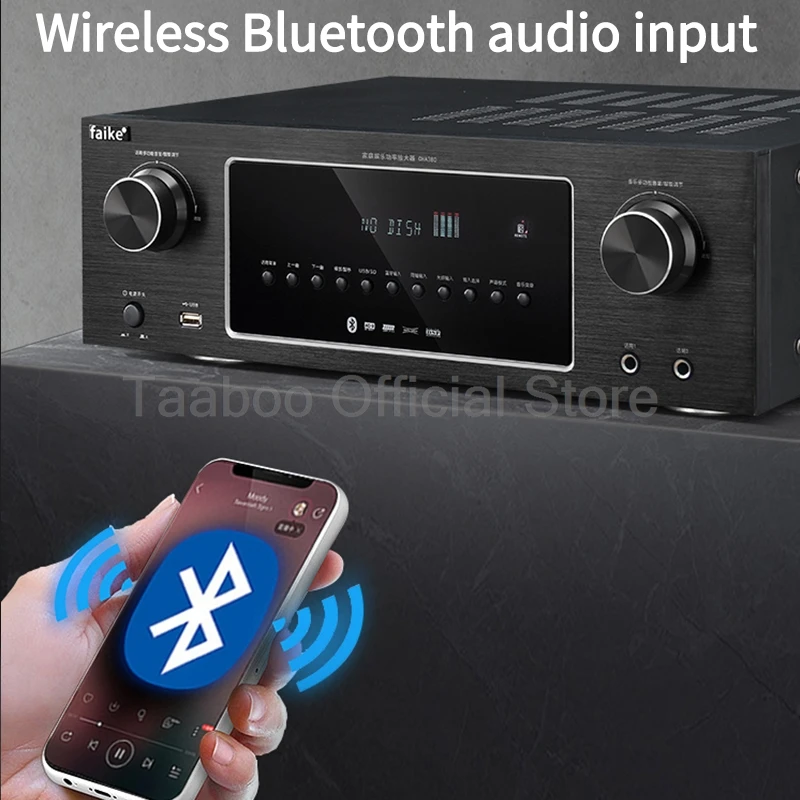 Power Amplifier Bookshelf HiFi Fever Surround Audio Amp USB Bluetooth 5.0 Home Theater High Power Amplifier with Remote Control