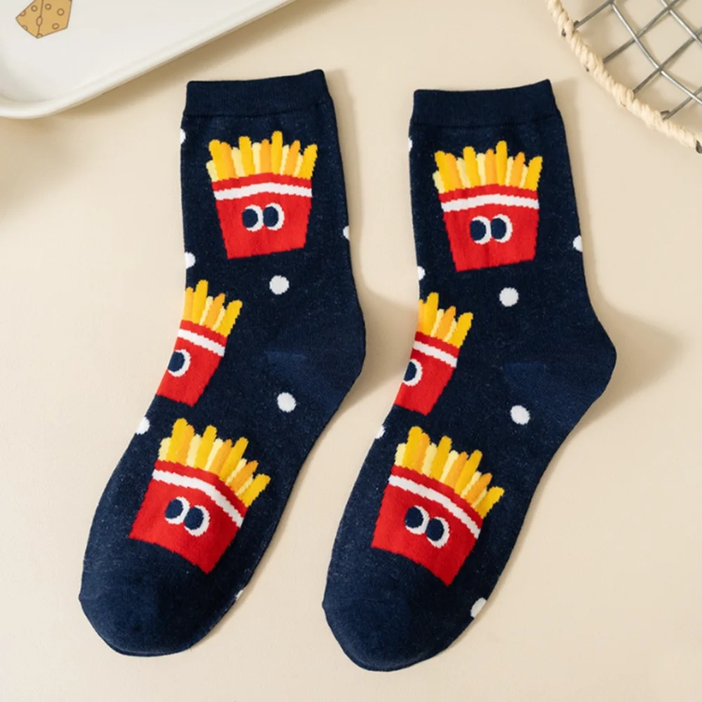 5 Pairs Cute Cartoon Food Cotton Socks - Fun Personality Korean Style Socks