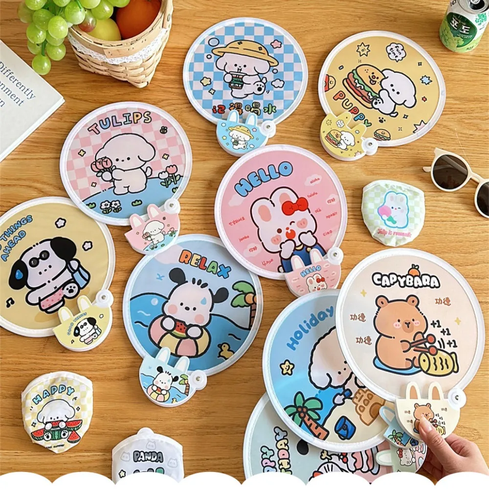 New Foldable Cute Cartoon Portable Collapsible Fan Creative Summer Small Fresh Cool Fan Hand Fan Round Pocket Fan 4